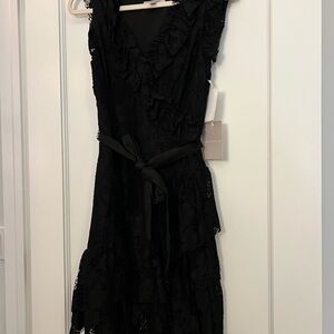 Black Chelsea 28 Lace V-Neck Tie-Waist Women's Dress